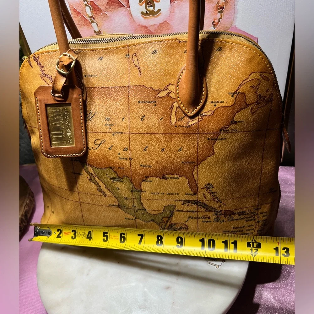 Alviero Martini 1A Classe genuine leather brown geo print dome  bag and wallet